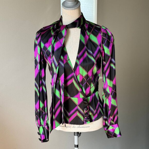 DIANE VON FURSTENBERG Stunning Wrap Wrinkle Free Silk Shirt - Size 4 - Picture 1 of 12